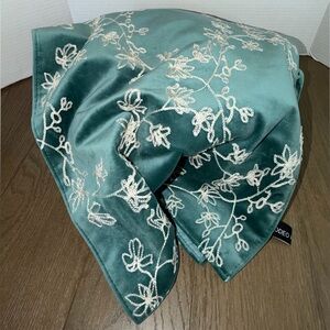 Embroidered Teal Velvety Table Runner 72” Length